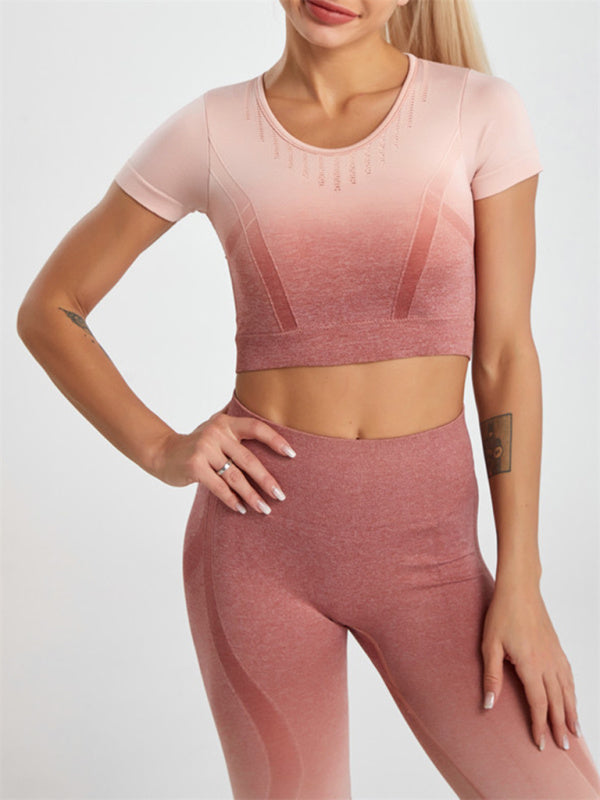 Women's Gradient Tie-Dye Seamless Yoga Set - Two-Piece Athletic Wear Pink
