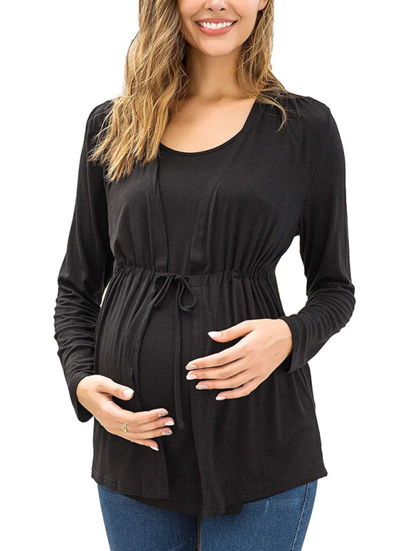 Nursing Top - Long Sleeve Tie Front Breastfeeding Maternity Top