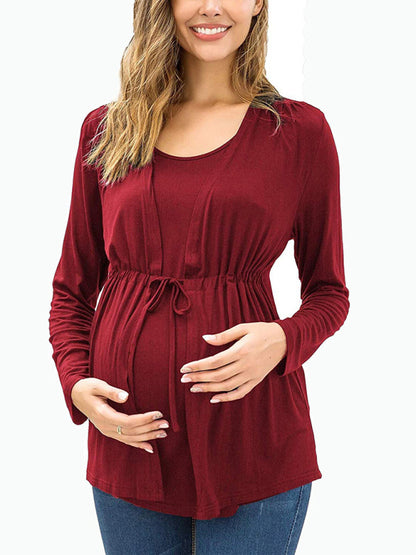 Nursing Top - Long Sleeve Tie Front Breastfeeding Maternity Top