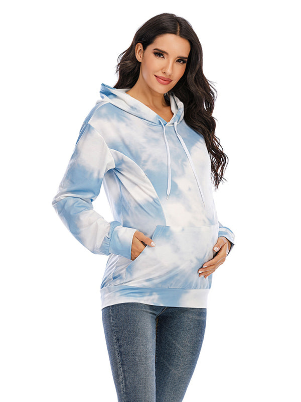 Women's Tie Dye Breastfeeding Loose Maternity Hoodies