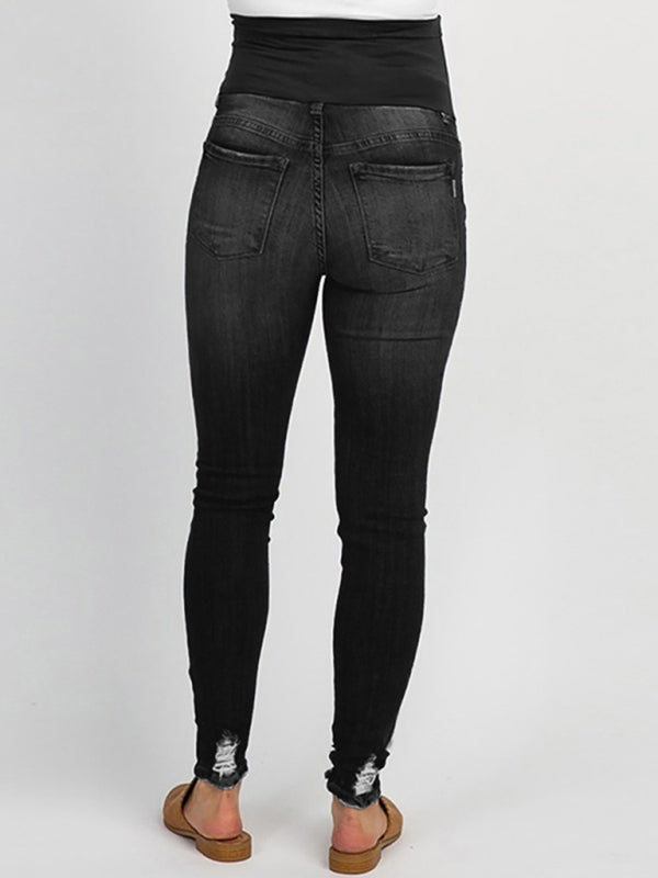 Maternity Jeans - High Waist Belly Support Casual Pants Black