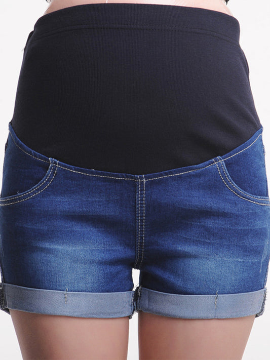 Maternity Denim Casual Tummy Shorts Blue