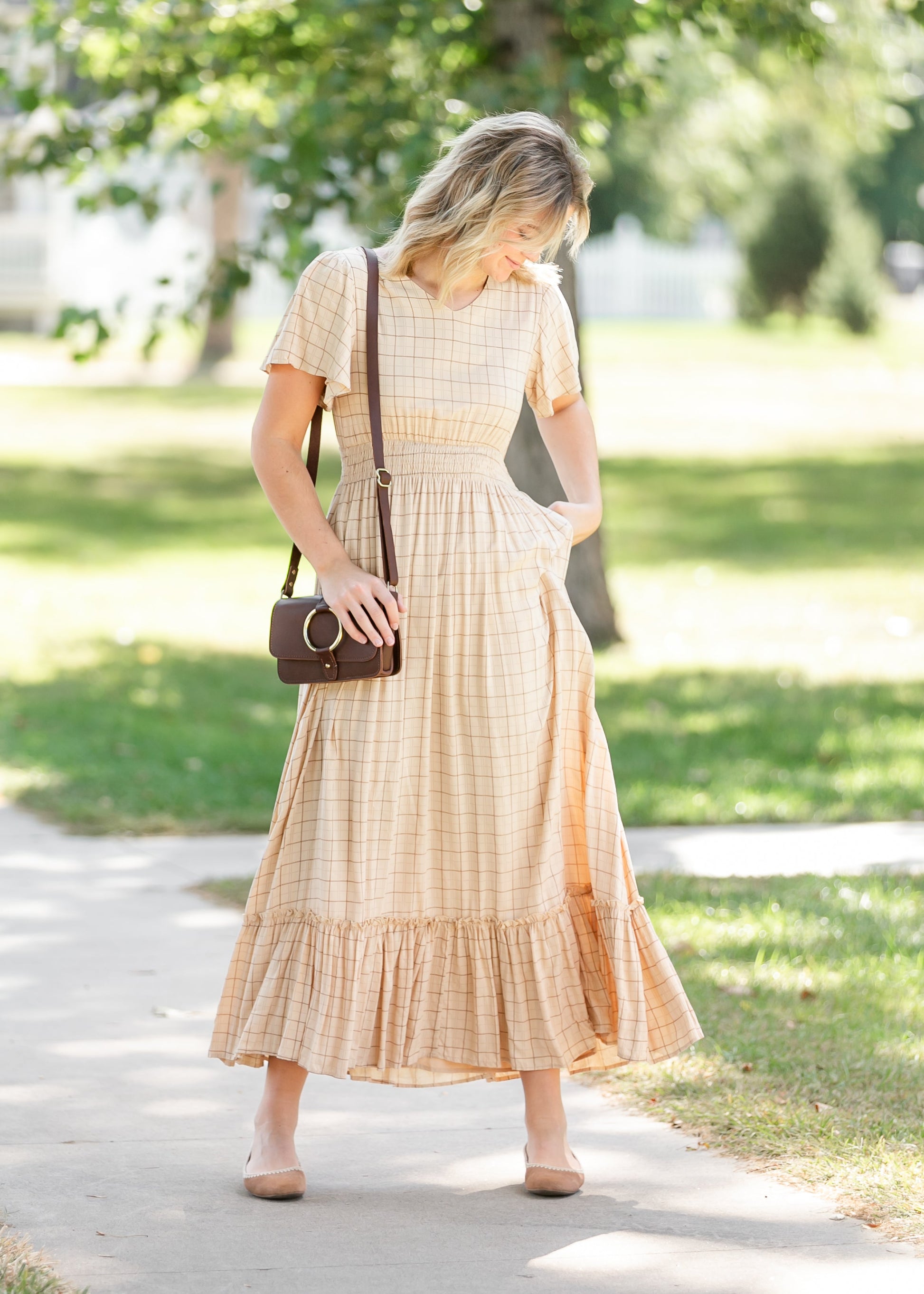 Isabella Windowpane Maxi Dress