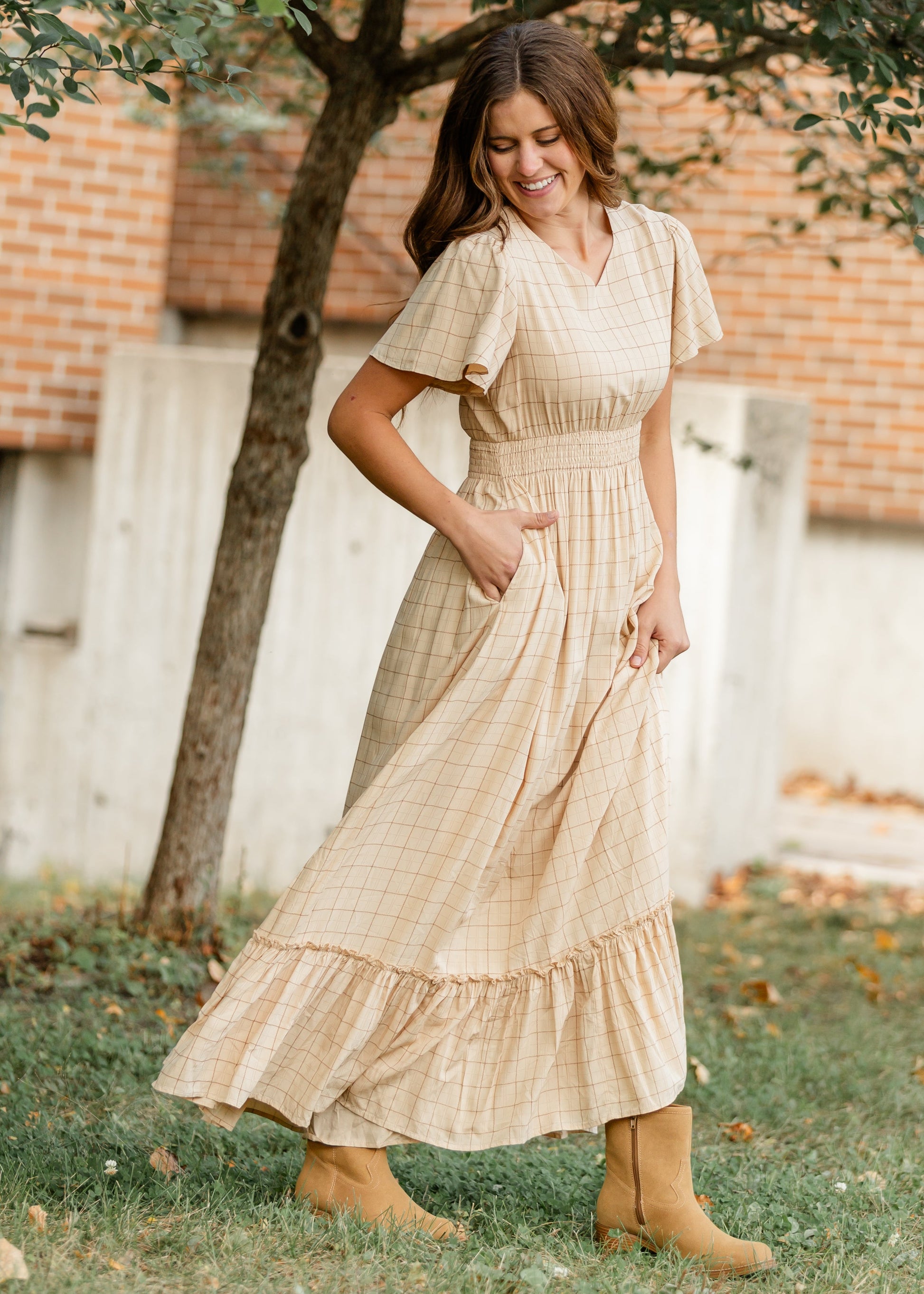 Isabella Windowpane Maxi Dress