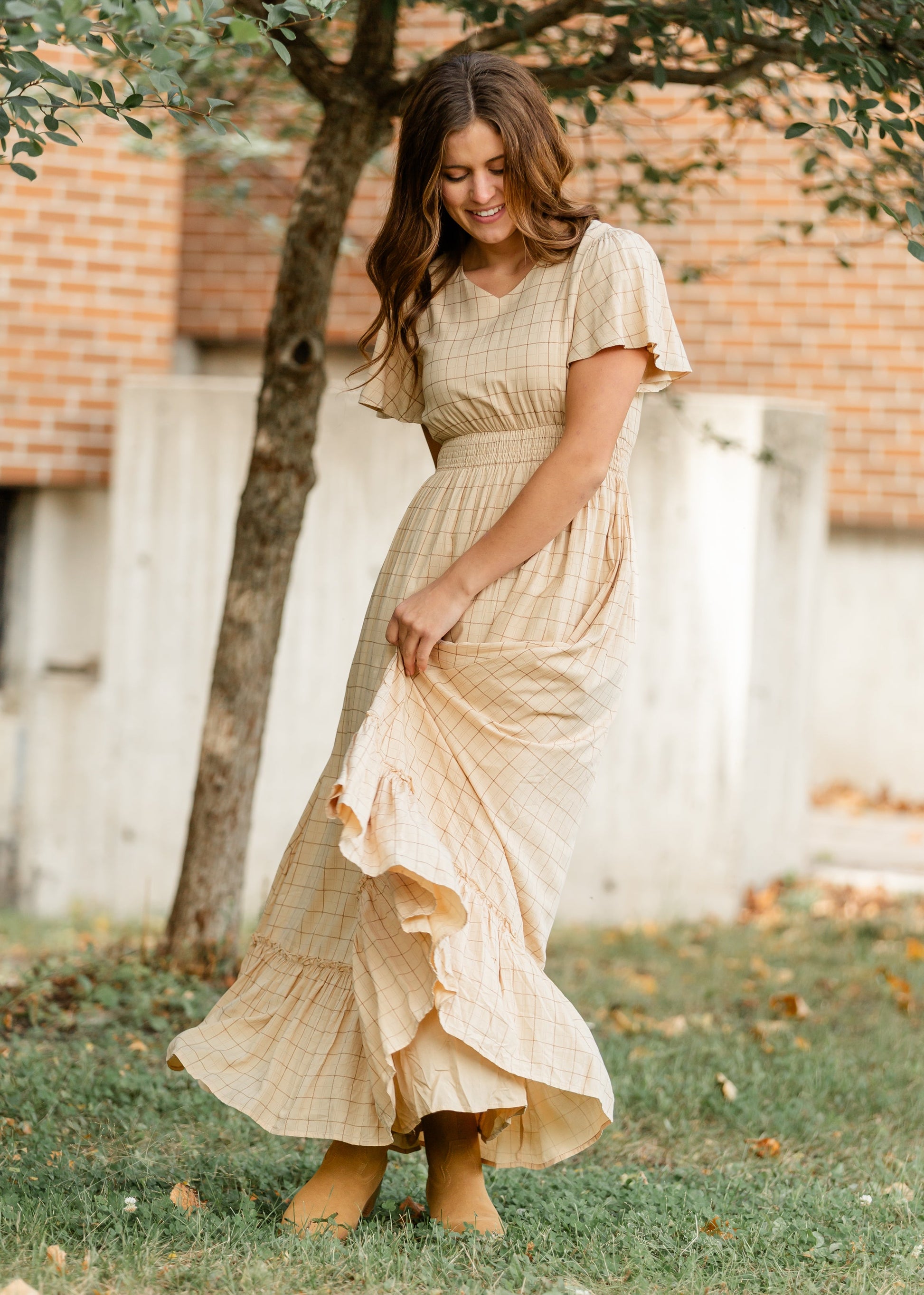 Isabella Windowpane Maxi Dress