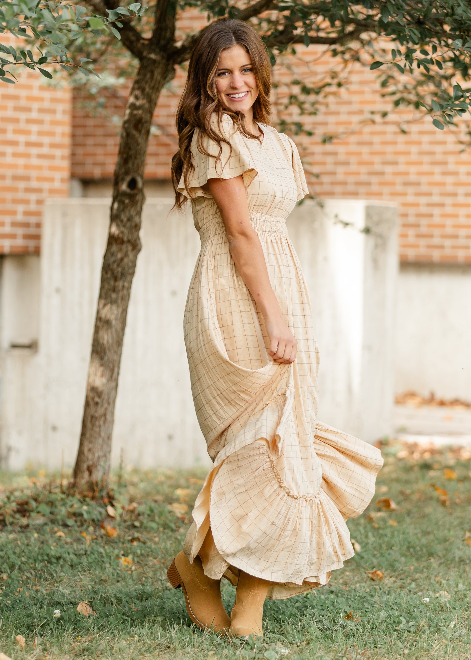 Isabella Windowpane Maxi Dress