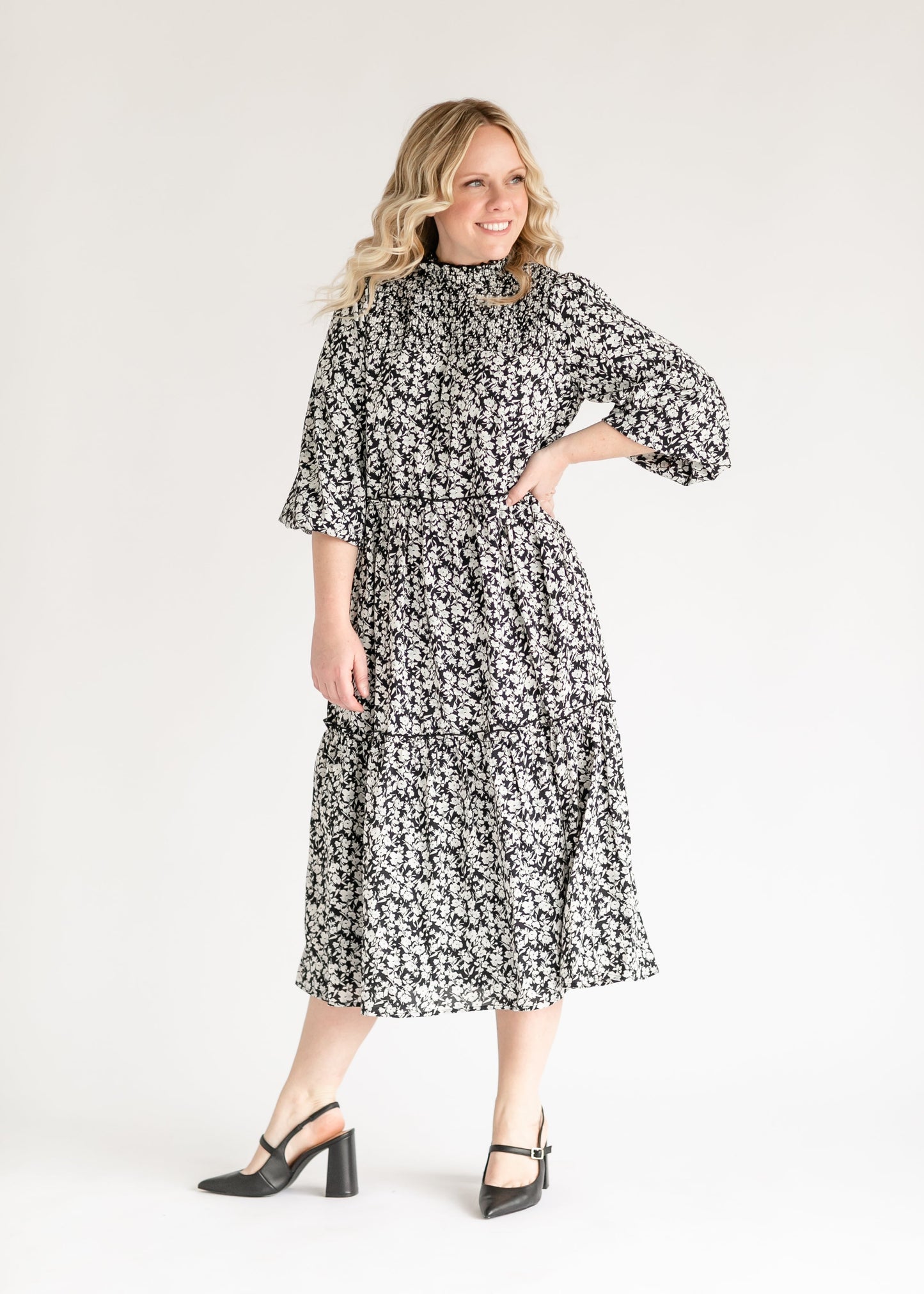 Isla 3/4 Sleeve Midi Dress Black
