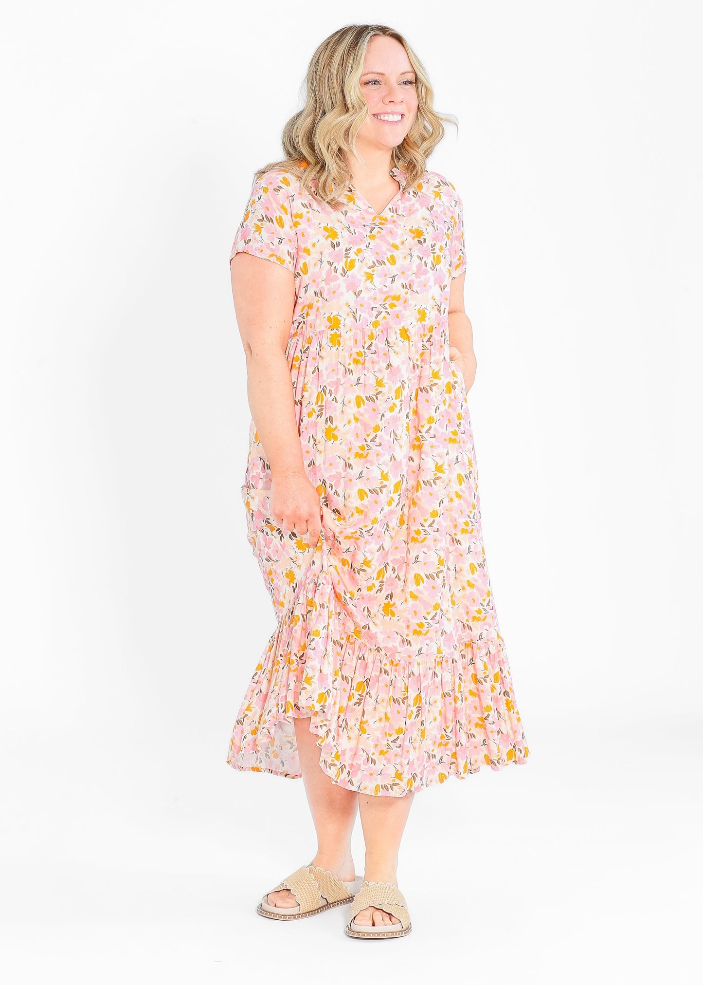 Jaydrien Floral Flutter Sleeve Midi Dress - FINAL SALE