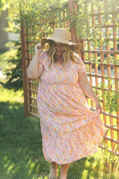 Jaydrien Floral Flutter Sleeve Midi Dress - FINAL SALE