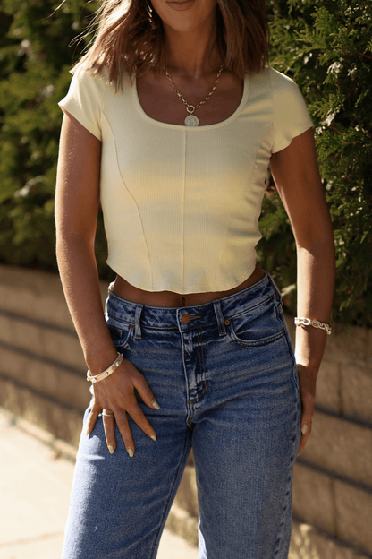 Jessica Ribbed Scoop Neck Top - Yellow - FINAL SALE