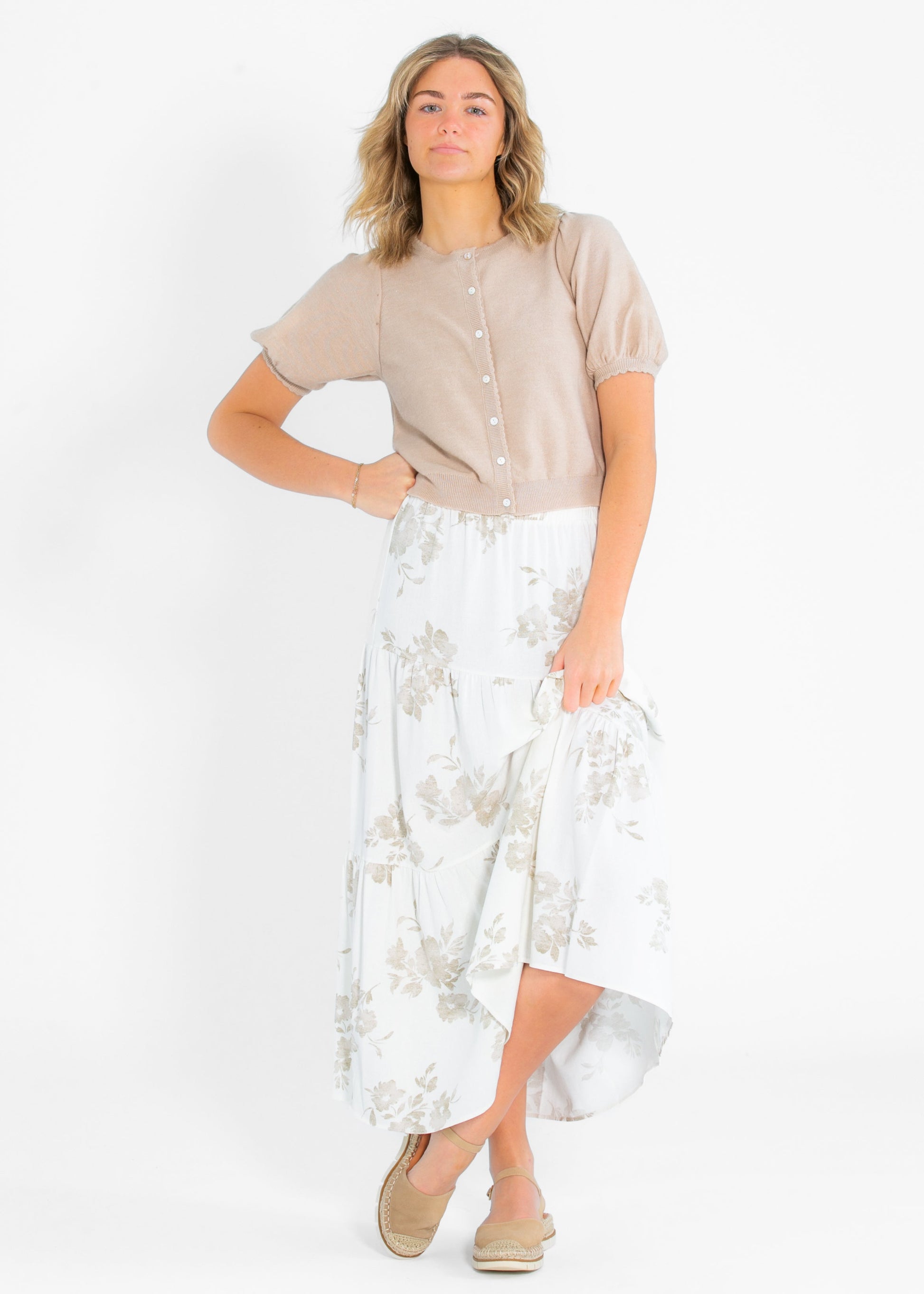 Jill Floral Stretch Waist Floral Tiered Maxi Skirt