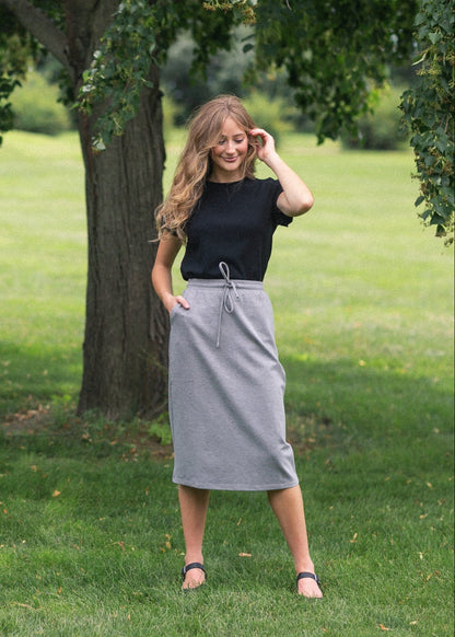 Jordan Knit Midi Skirt Gray Pinstripe