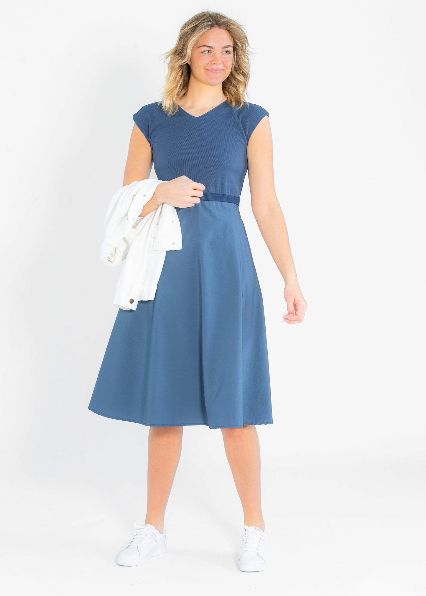 Kate Cap Sleeve Midi Dress Dusty Blue