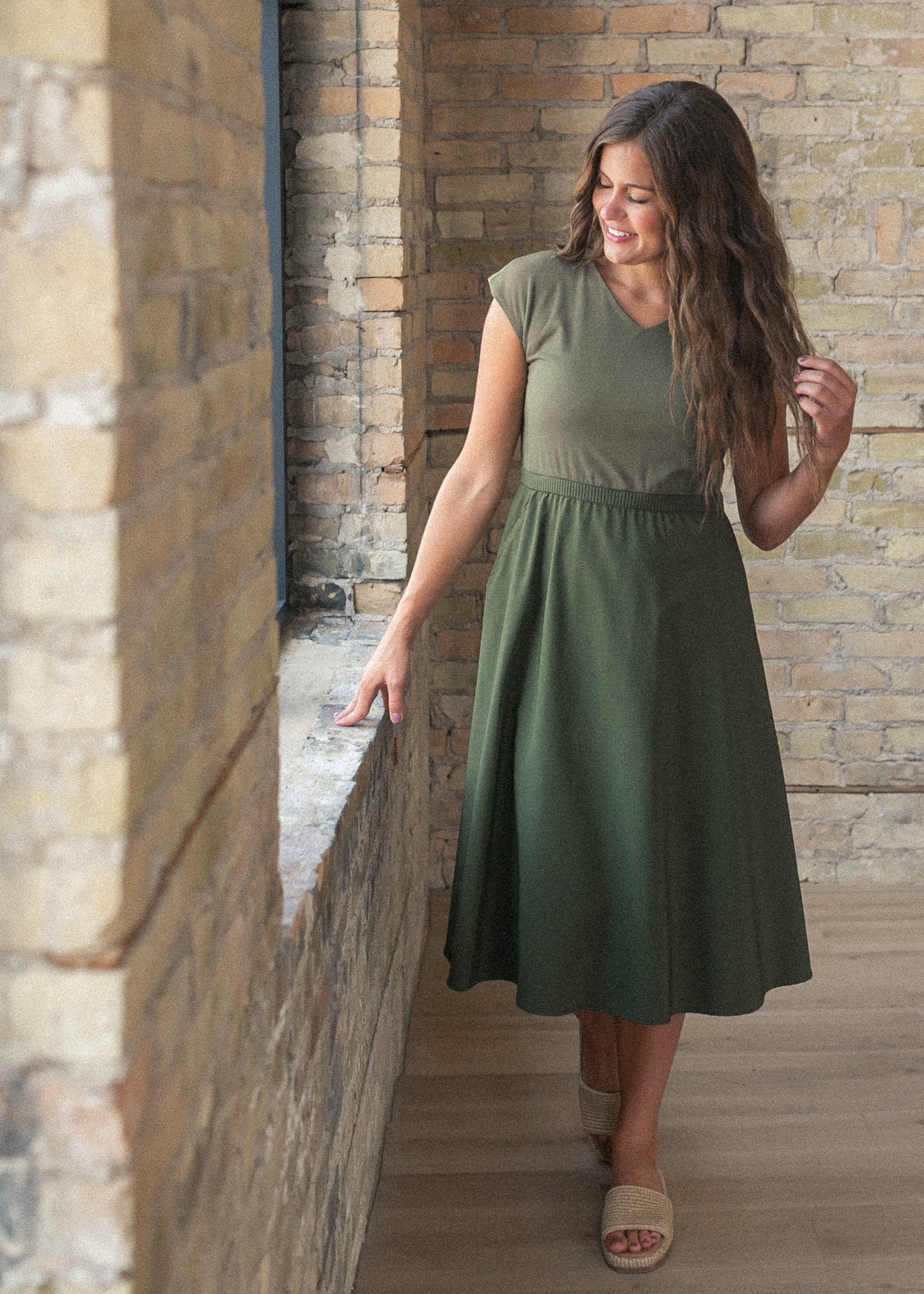 Kate Cap Sleeve Midi Dress Olive