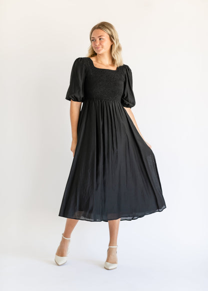 Kayleen Smocked Bodice Maxi Dress Black