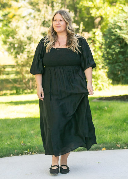 Kayleen Smocked Bodice Maxi Dress Black