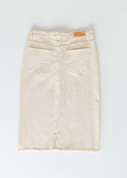 Kobe Raw Hem Denim Midi Skirt