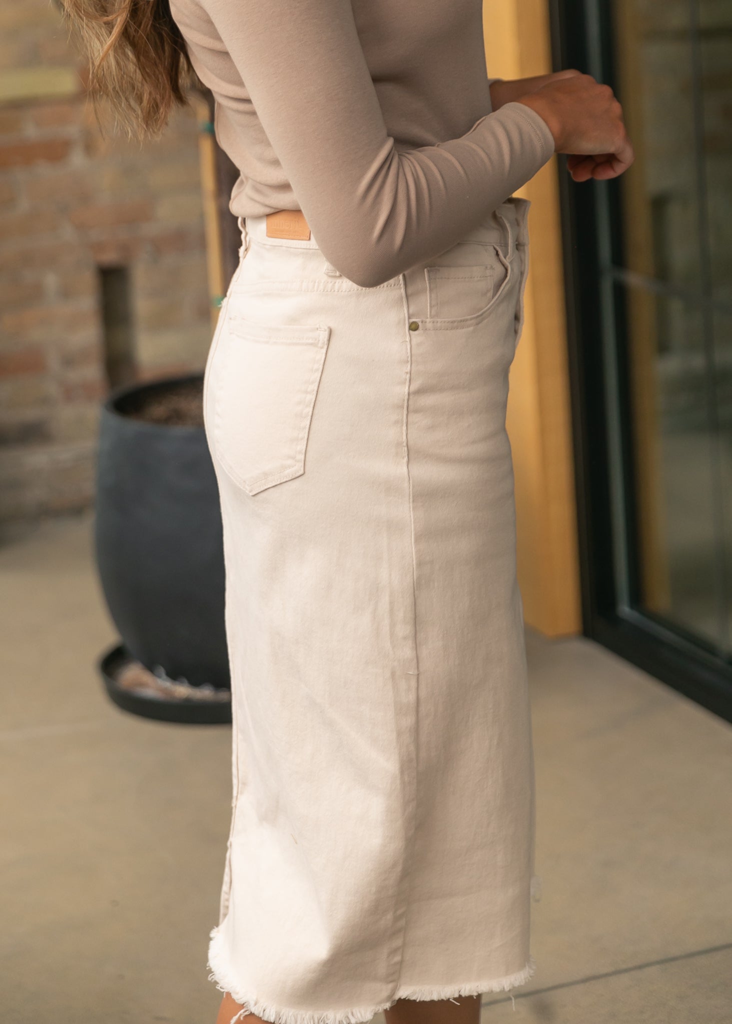 Kobe Raw Hem Denim Midi Skirt