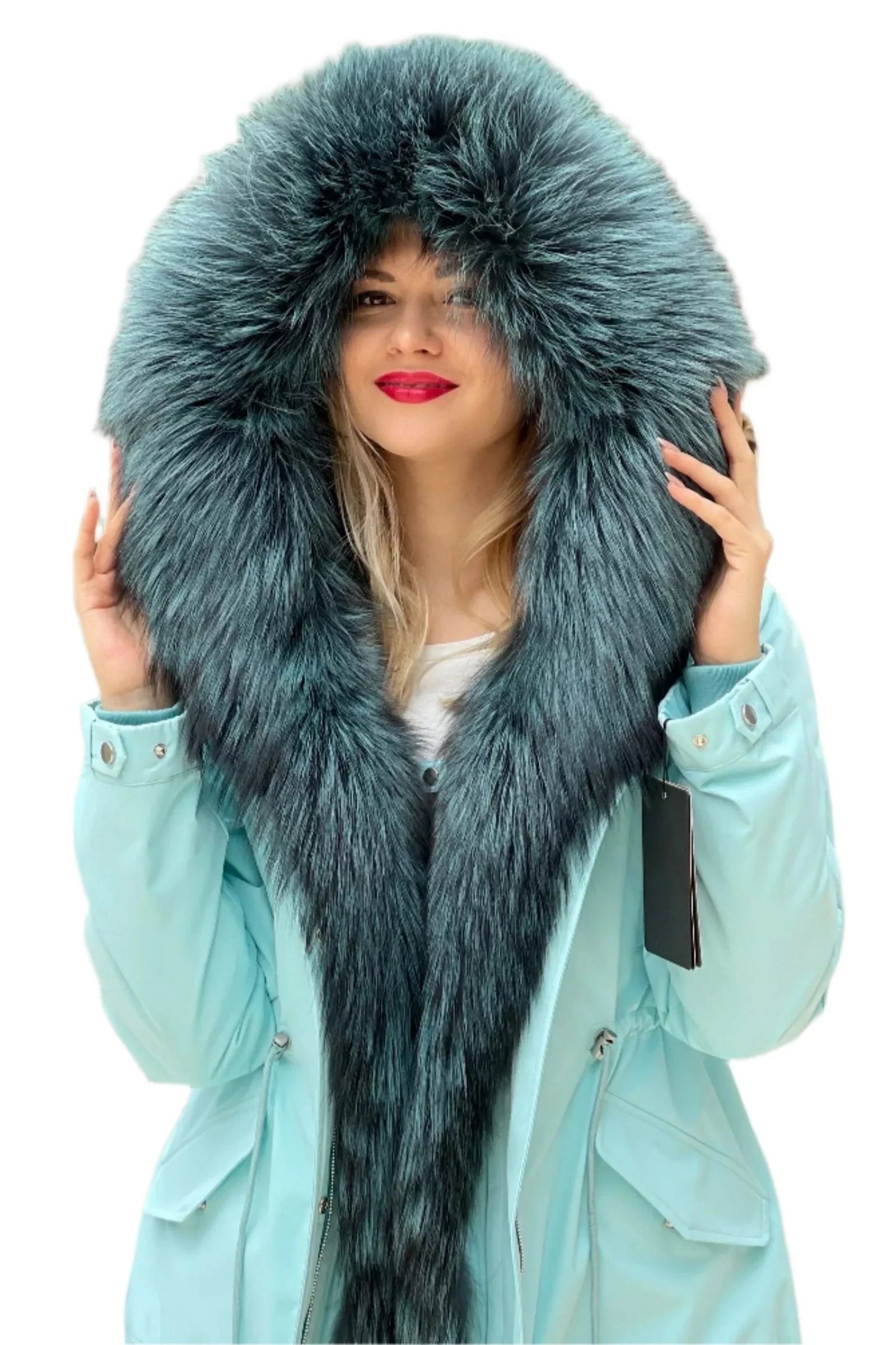 Genuine Silver Fox Fur Parka with Rabbit Fur Insulation Arctic