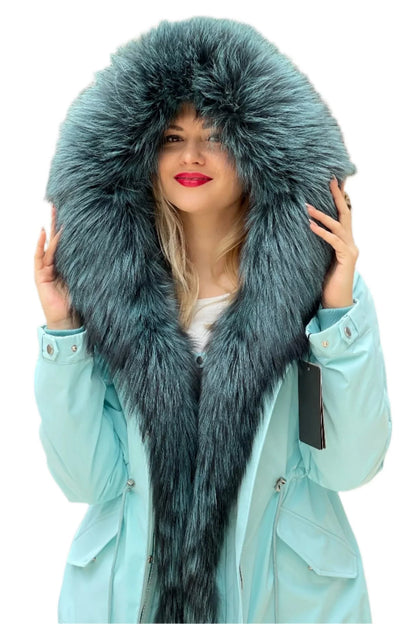 Genuine Silver Fox Fur Parka with Rabbit Fur Insulation Arctic