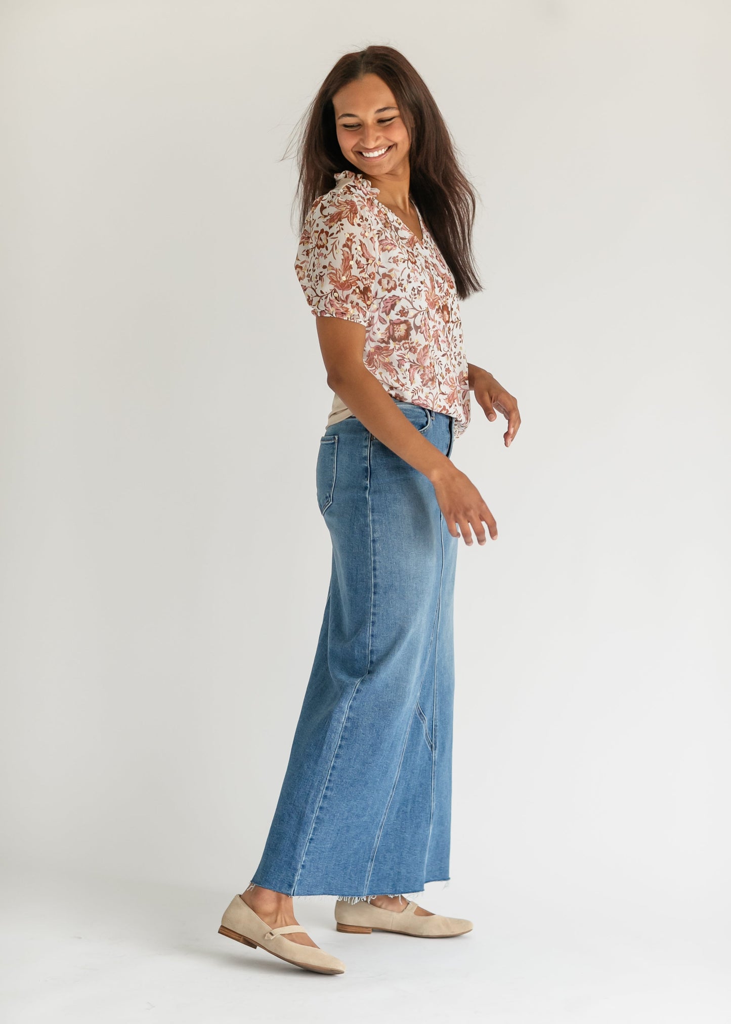 Lee A-Line Raw Hem Maxi Skirt