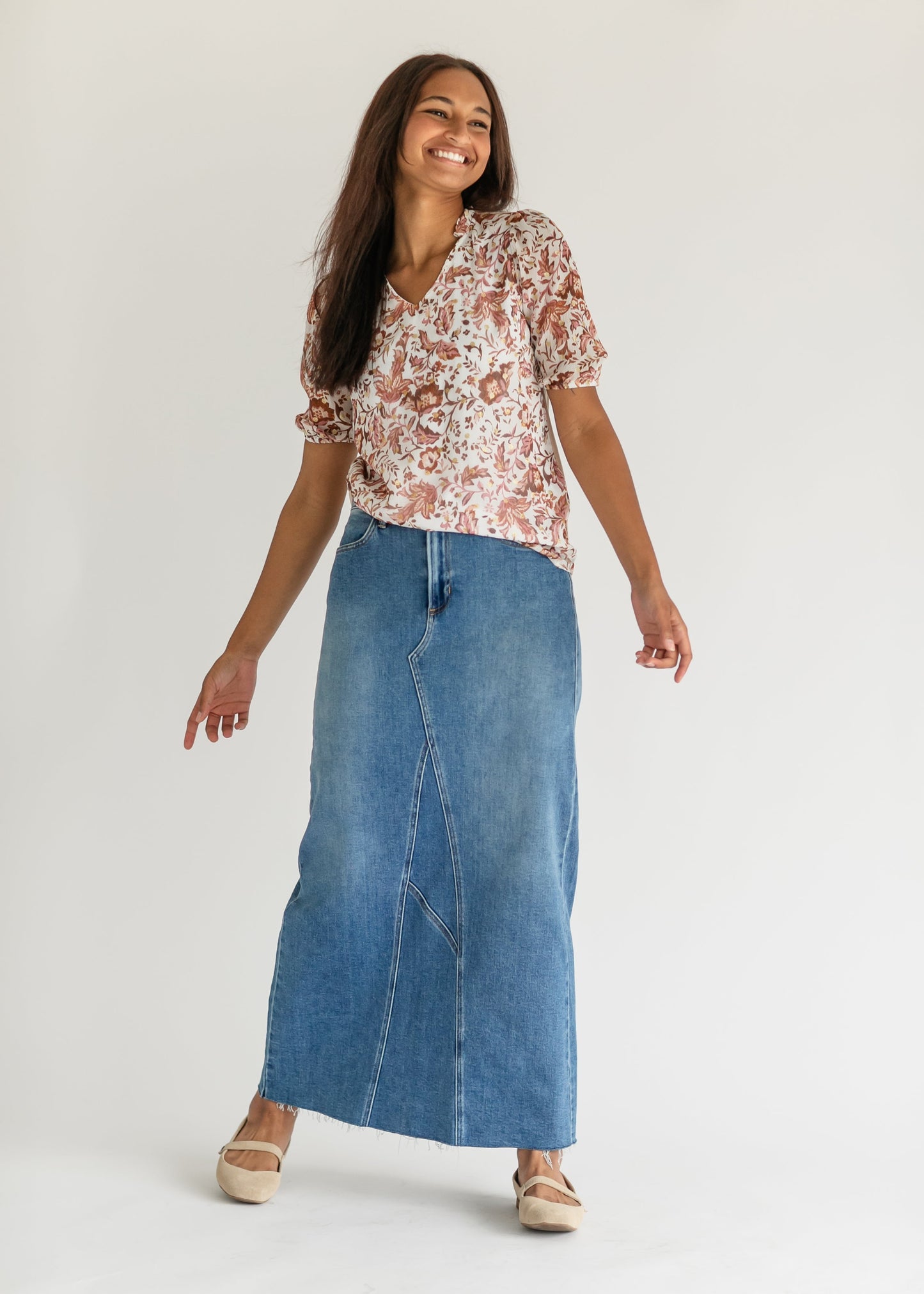 Lee A-Line Raw Hem Maxi Skirt