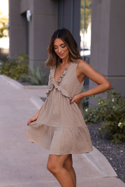 Lila Mocha Ruffle Tiered Tank Mini Dress - FINAL SALE
