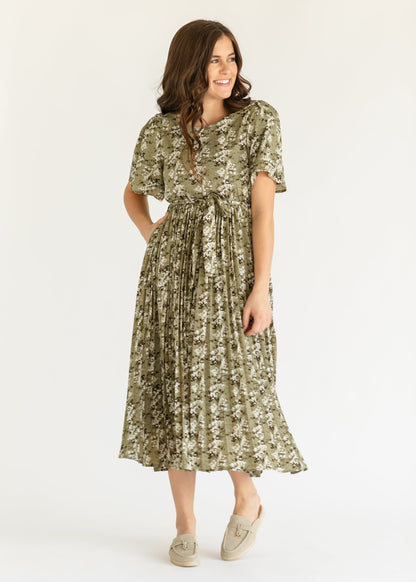 Louise Short Sleeve Pleated Midi Dress