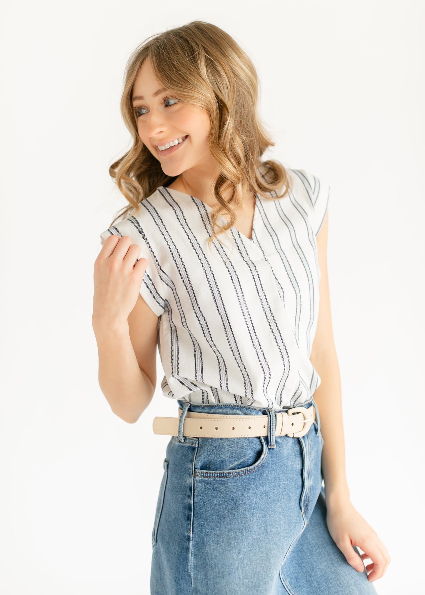 Madison Striped V-neck Short Sleeve Flowy Top - FINAL SALE