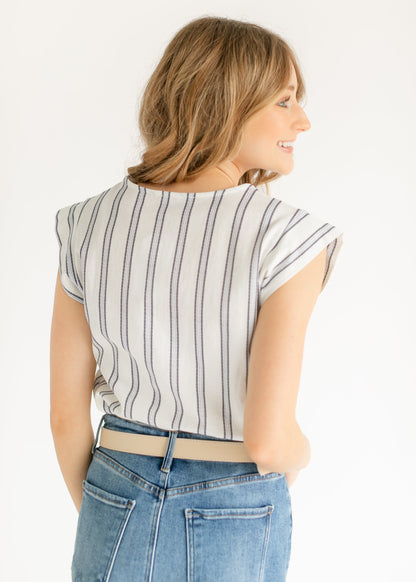 Madison Striped V-neck Short Sleeve Flowy Top - FINAL SALE