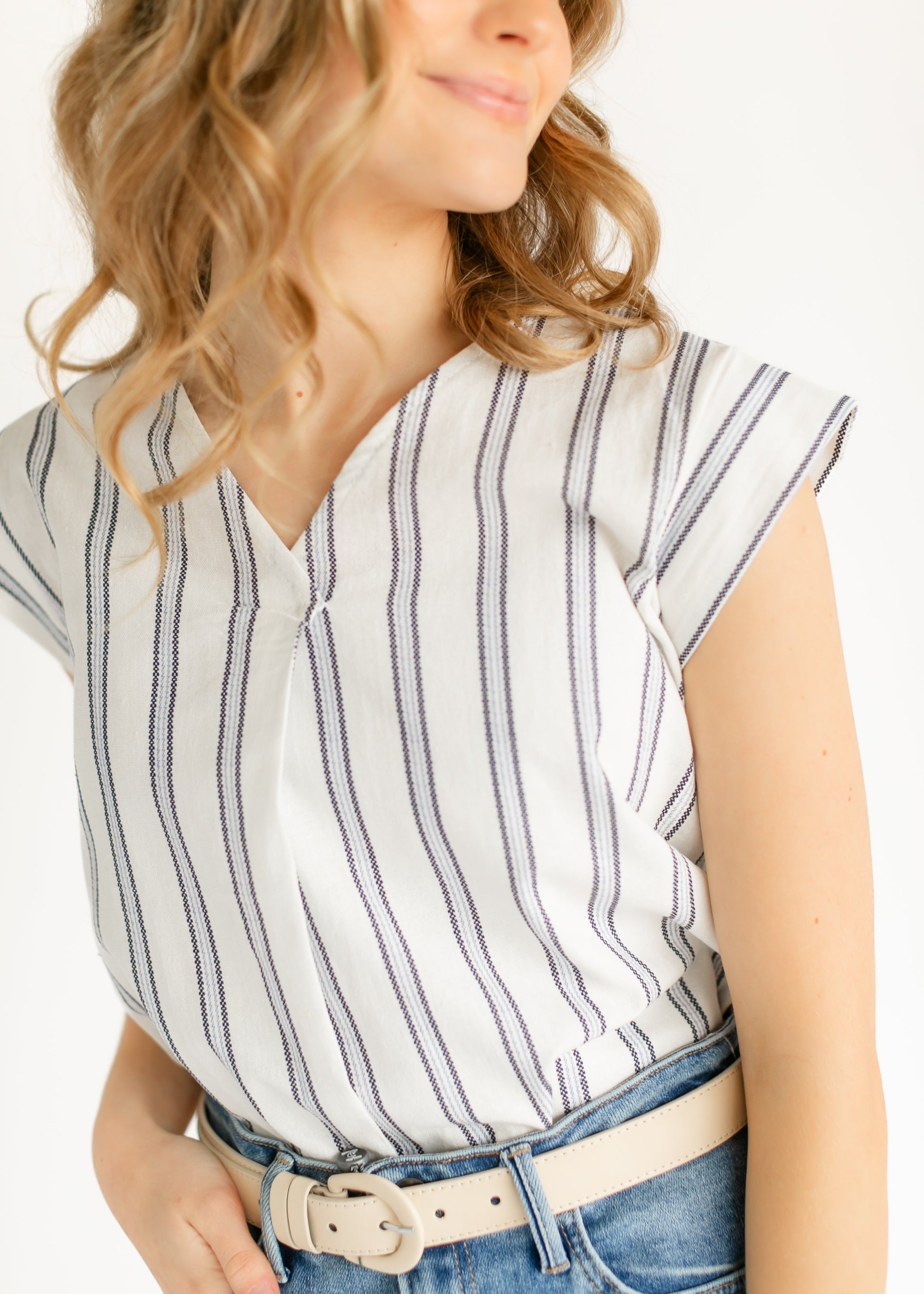 Madison Striped V-neck Short Sleeve Flowy Top - FINAL SALE