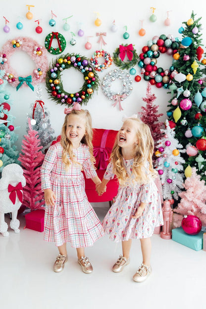 Pink Plaid 3/4 Sleeve Pocket Twirl Dress