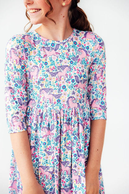 Head in the Clouds 3/4 Sleeve Pocket Twirl Dress