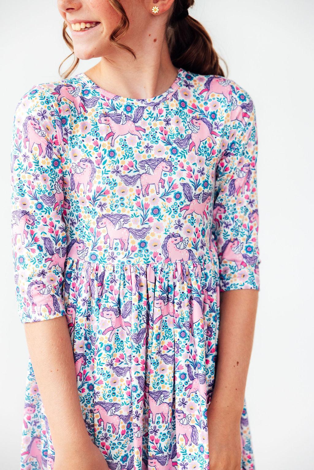 Head in the Clouds 3/4 Sleeve Pocket Twirl Dress