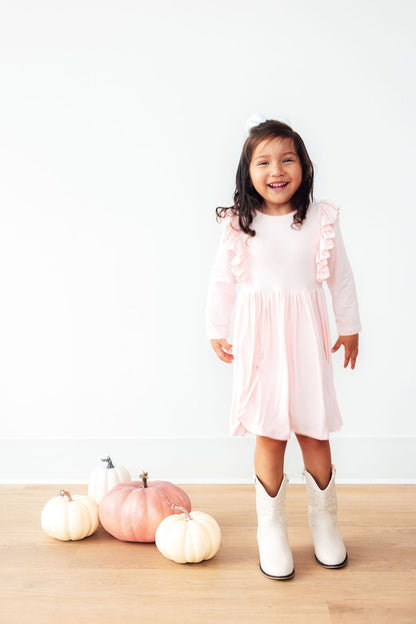 Petal Pink L/S Ruffle Twirl Dress