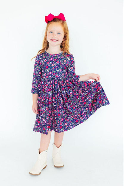 Flower Farm 3/4 Sleeve Pocket Twirl Dress