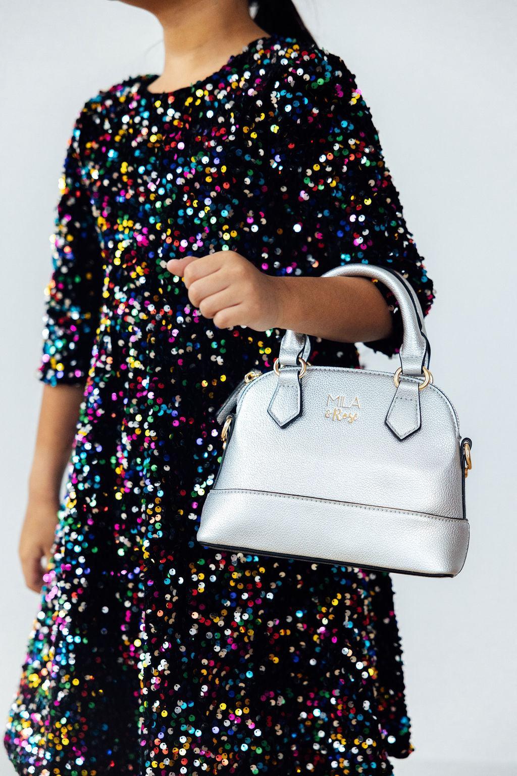 Silver Metallic Girl's Crossbody Purse