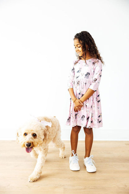 Puppy Kisses 3/4 Sleeve Pocket Twirl Dress