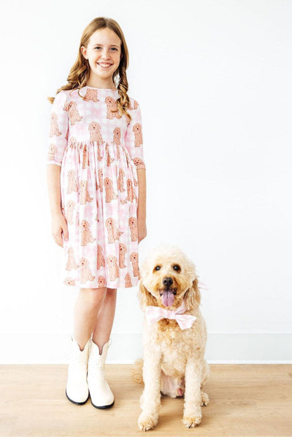 Goldendoodle 3/4 Sleeve Pocket Twirl Dress