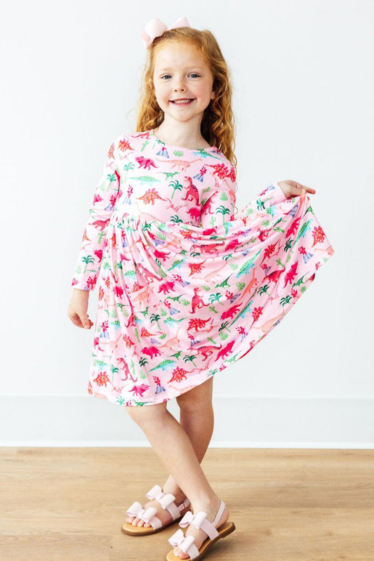 Pinkosaurus Rex L/S Pocket Twirl Dress