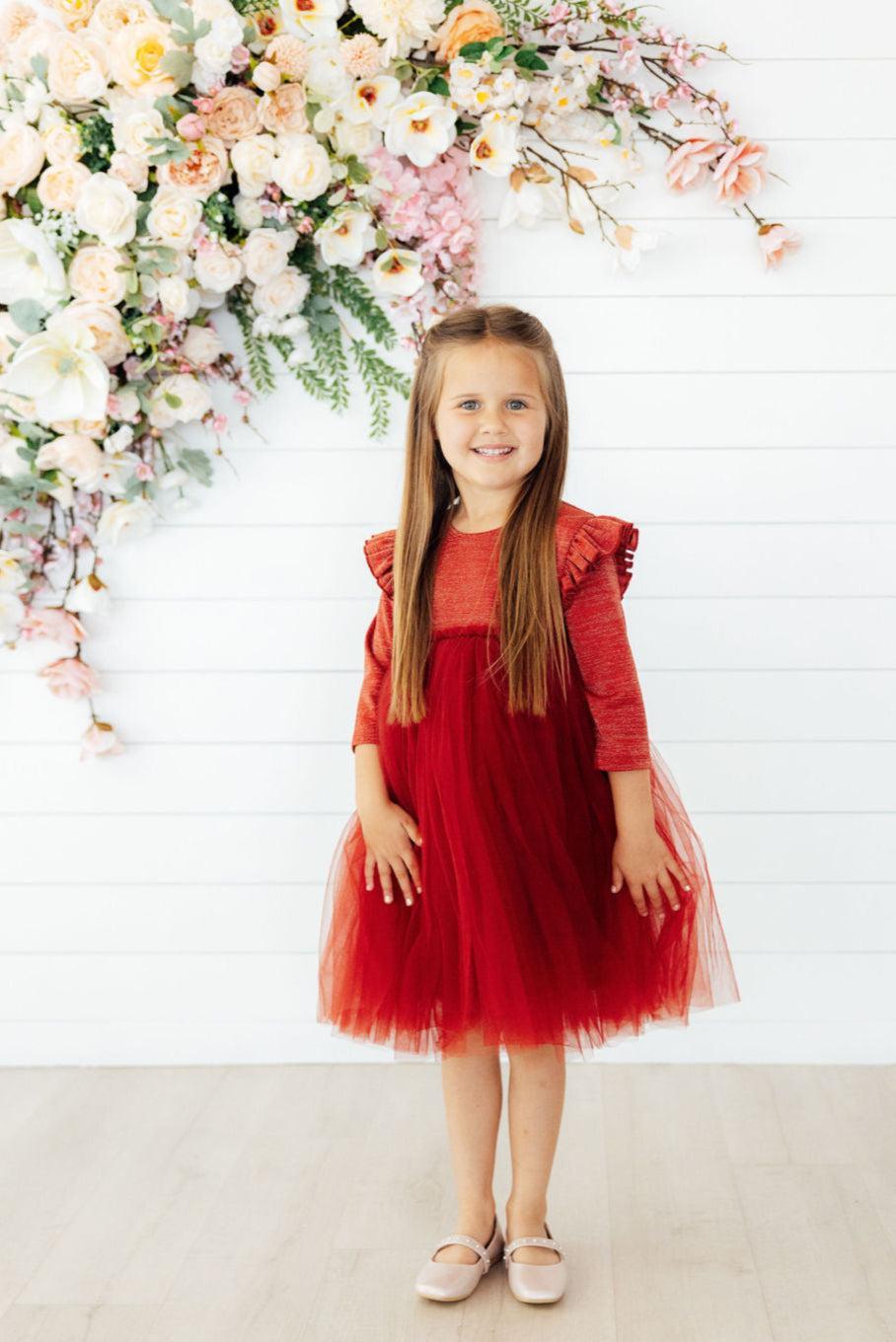 Pumpkin Spice Shimmer 3/4 Sleeve Tutu Dress
