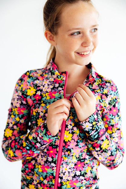 Flexible Floral Full-Zip Ruffle Active Jacket