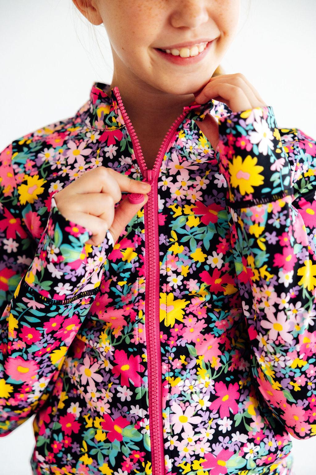 Flexible Floral Full-Zip Ruffle Active Jacket