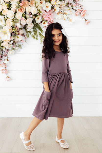 Vintage Violet 3/4 Sleeve Pocket Twirl Dress