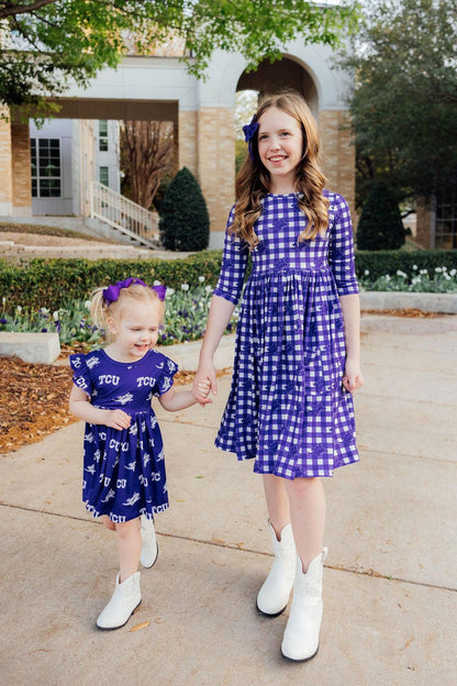 TCU Purple Frog Flutter Twirl Dress