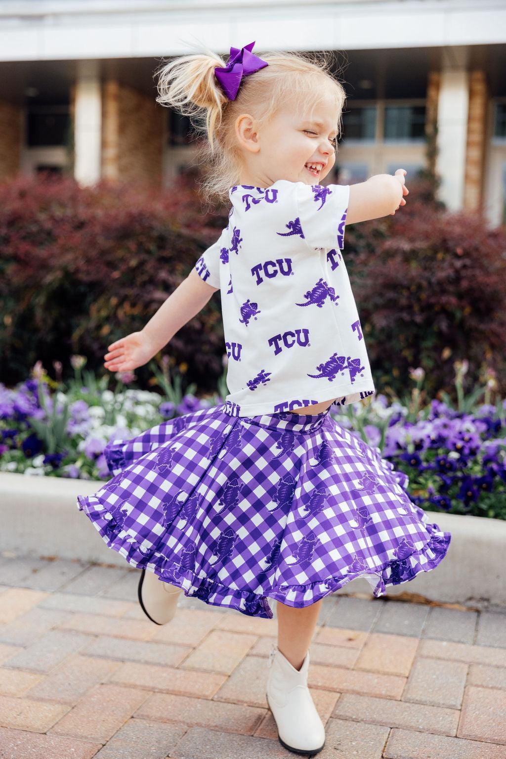 TCU Plaid Frog Ruffle Twirl Skort