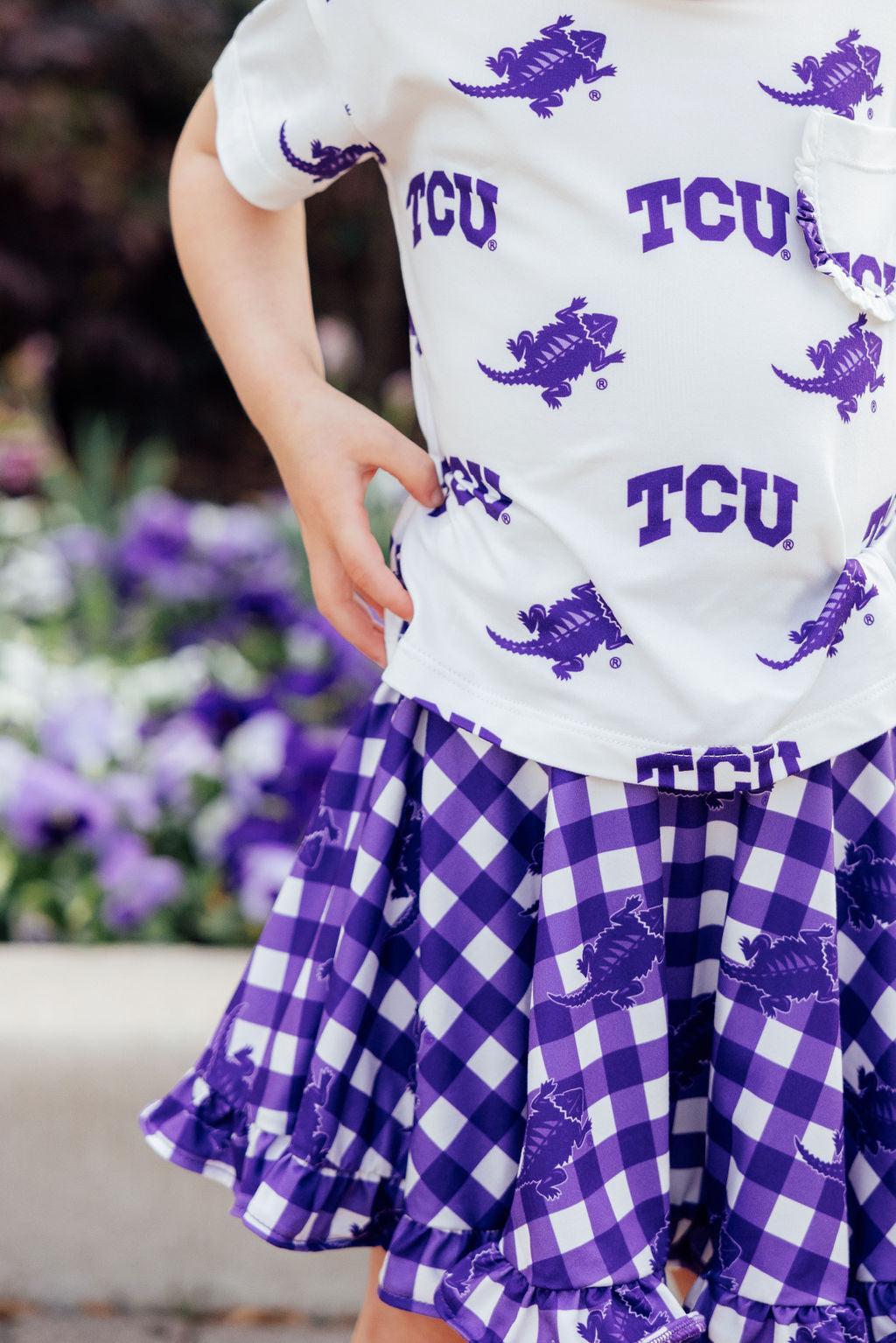 TCU Plaid Frog Ruffle Twirl Skort