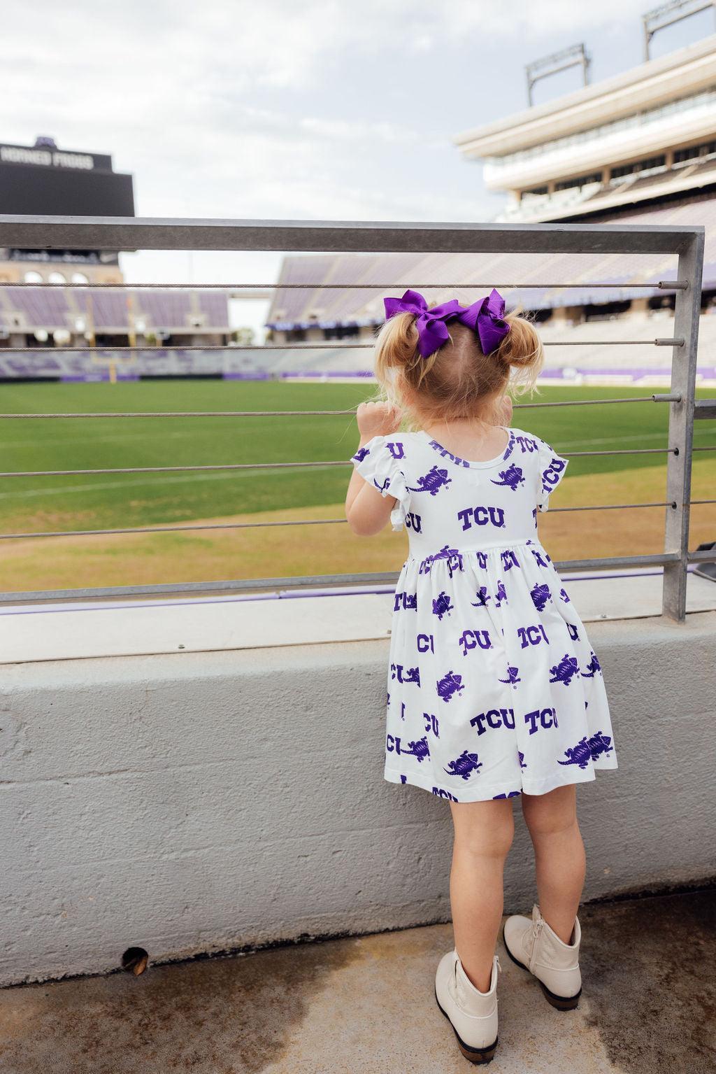 TCU White Frog Flutter Twirl Dress