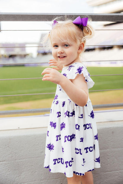 TCU White Frog Flutter Twirl Dress