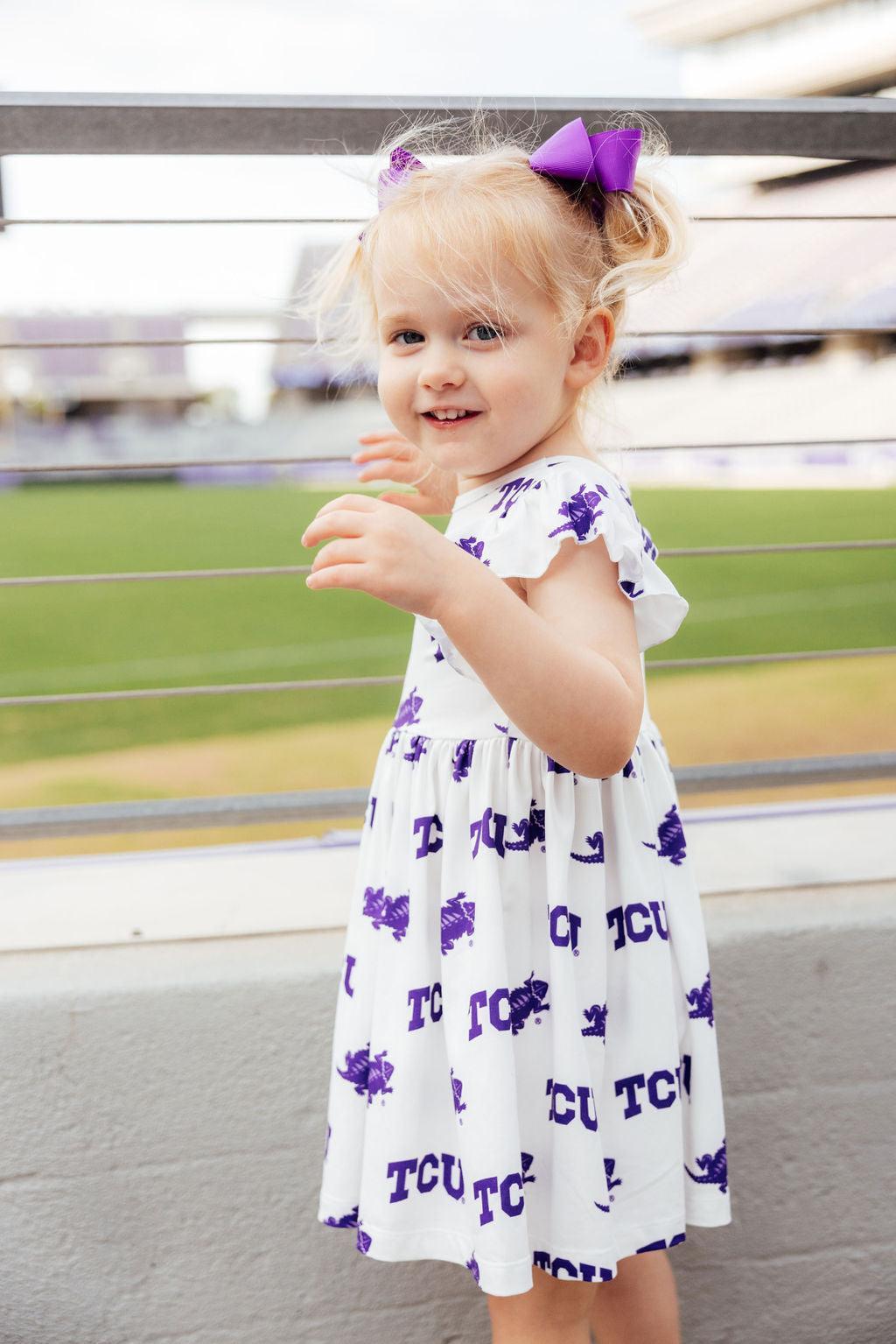 TCU White Frog Flutter Twirl Dress